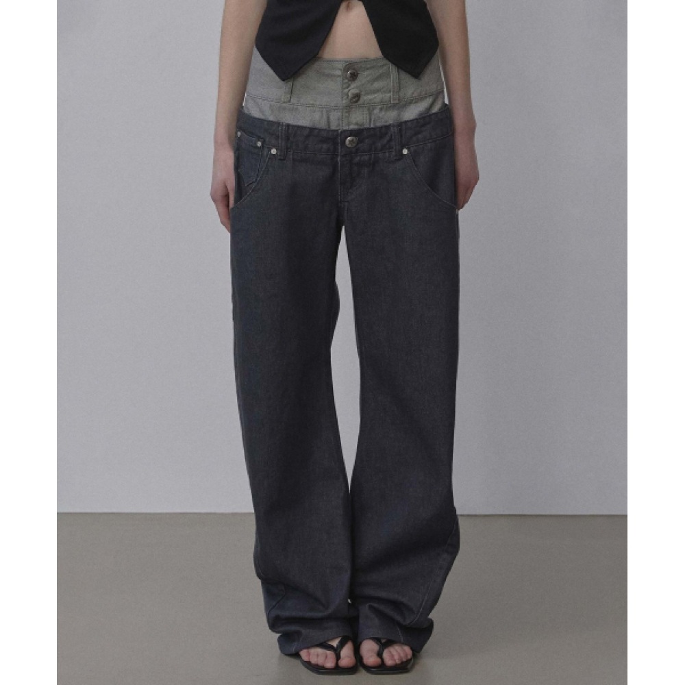 SCULPTOR ビーズレイヤードデニムパンツノンフェードグレー SCULPTOR ビーズレイヤードデニムパンツノンフェードグレー