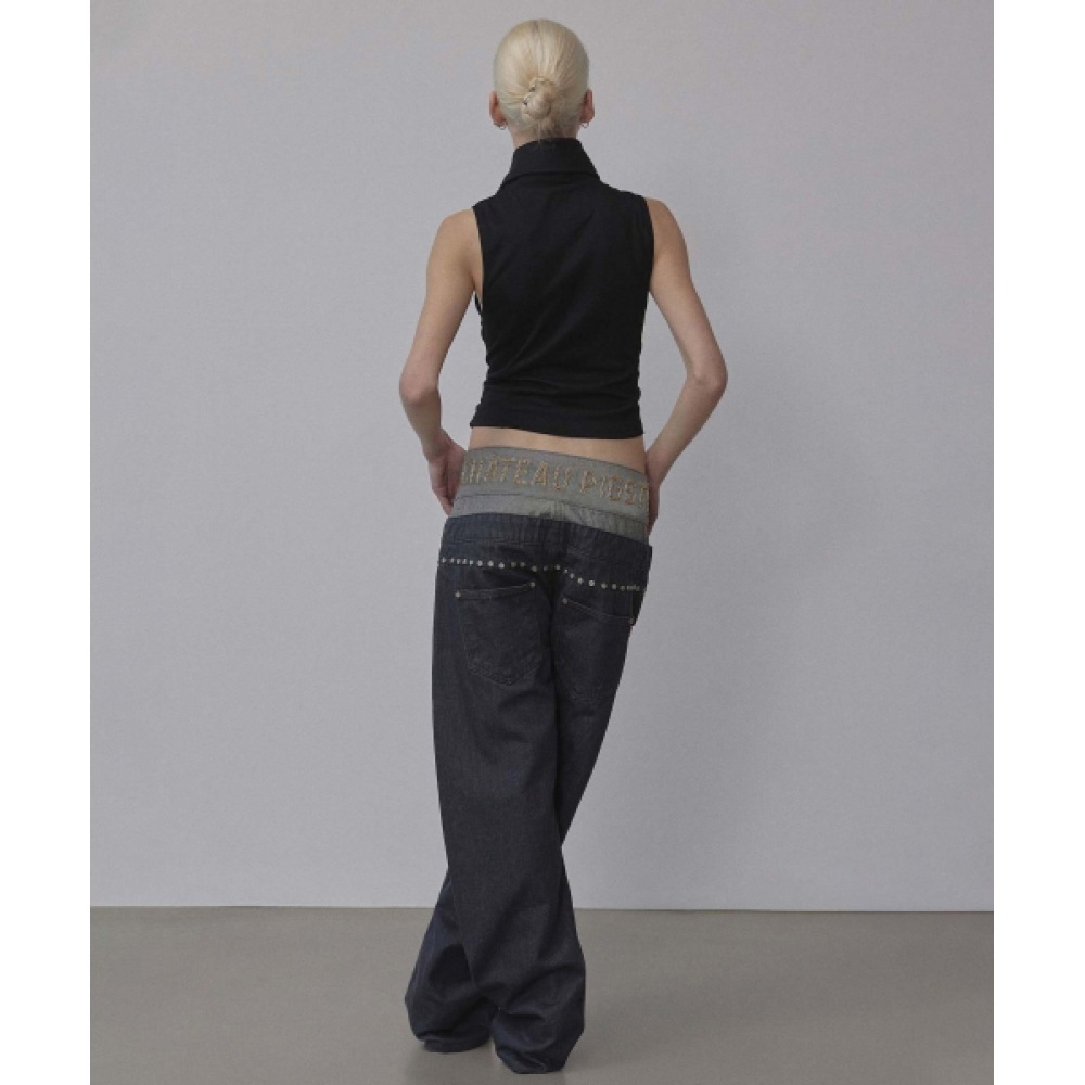 SCULPTOR ビーズレイヤードデニムパンツノンフェードグレー SCULPTOR ビーズレイヤードデニムパンツノンフェードグレー