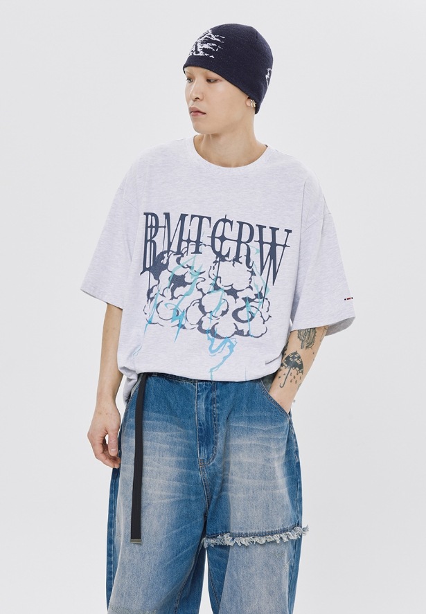 ROMANTIC CROWN★Unisex★VOLUME LOGO THUNDER CLOUD TEE SHIRT ROMANTIC CROWN】 VOLUME LOGO THUNDER CLOUD TEE SHIRT Tシャツ