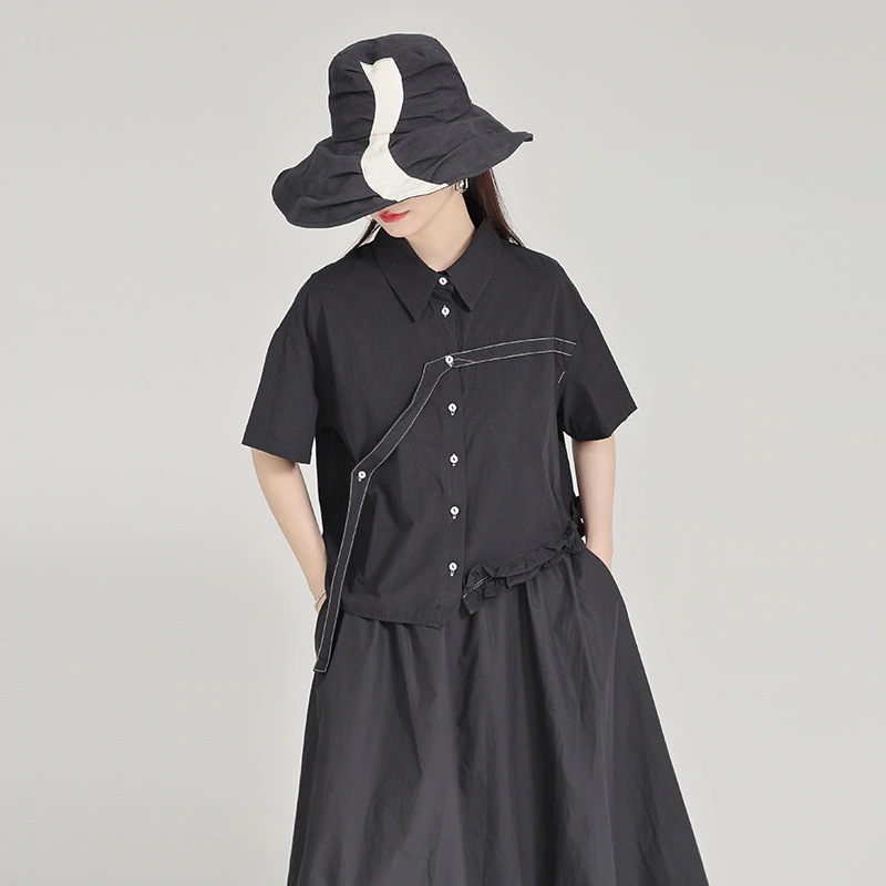 デザイン感は木の耳元シャツの女性の夏の半袖の甘いクールな風の独特な上着通勤トップス デザイン感は木の耳元シャツの女性の夏の半袖の甘いクールな風の独特な上着通勤トップス