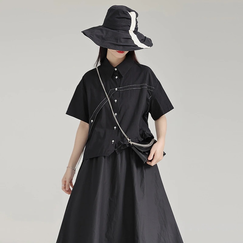 デザイン感は木の耳元シャツの女性の夏の半袖の甘いクールな風の独特な上着通勤トップス デザイン感は木の耳元シャツの女性の夏の半袖の甘いクールな風の独特な上着通勤トップス