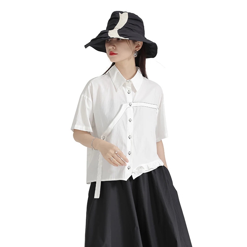 デザイン感は木の耳元シャツの女性の夏の半袖の甘いクールな風の独特な上着通勤トップス デザイン感は木の耳元シャツの女性の夏の半袖の甘いクールな風の独特な上着通勤トップス