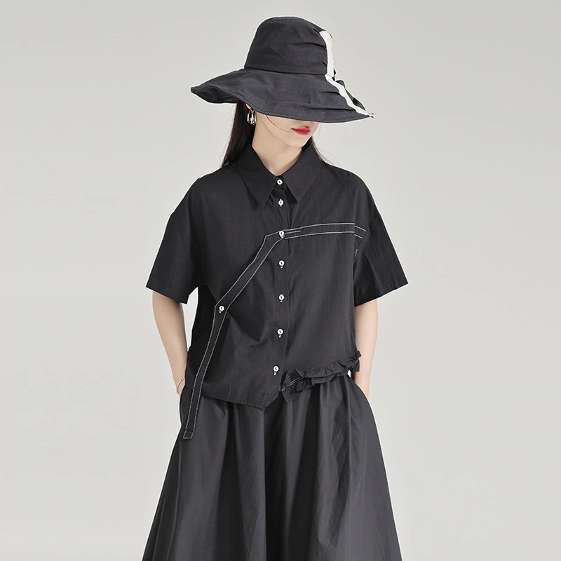 デザイン感は木の耳元シャツの女性の夏の半袖の甘いクールな風の独特な上着通勤トップス デザイン感は木の耳元シャツの女性の夏の半袖の甘いクールな風の独特な上着通勤トップス