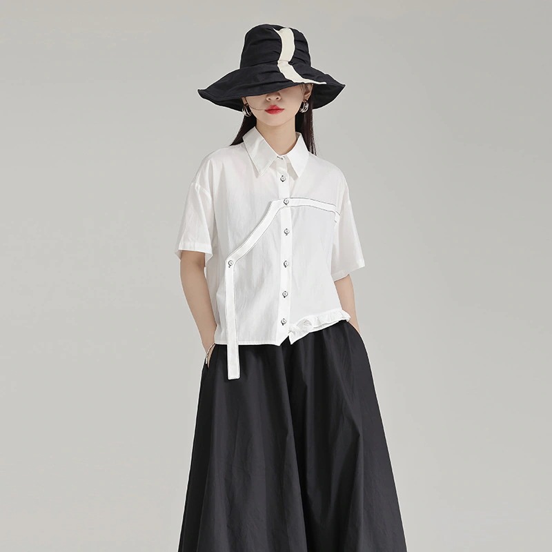 デザイン感は木の耳元シャツの女性の夏の半袖の甘いクールな風の独特な上着通勤トップス デザイン感は木の耳元シャツの女性の夏の半袖の甘いクールな風の独特な上着通勤トップス