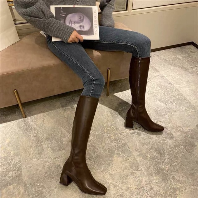 【送料無料】レディース ロングブーツ スクエアトゥブーツ ハイブーツ ミッドヒール 【送料無料】レディース ロングブーツ スクエアトゥブーツ ハイブーツ ミッドヒール