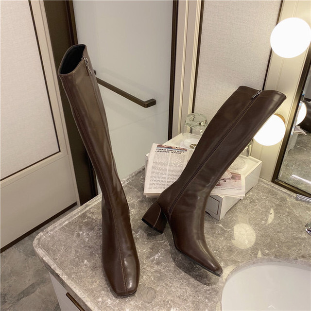 【送料無料】レディース ロングブーツ スクエアトゥブーツ ハイブーツ ミッドヒール 【送料無料】レディース ロングブーツ スクエアトゥブーツ ハイブーツ ミッドヒール