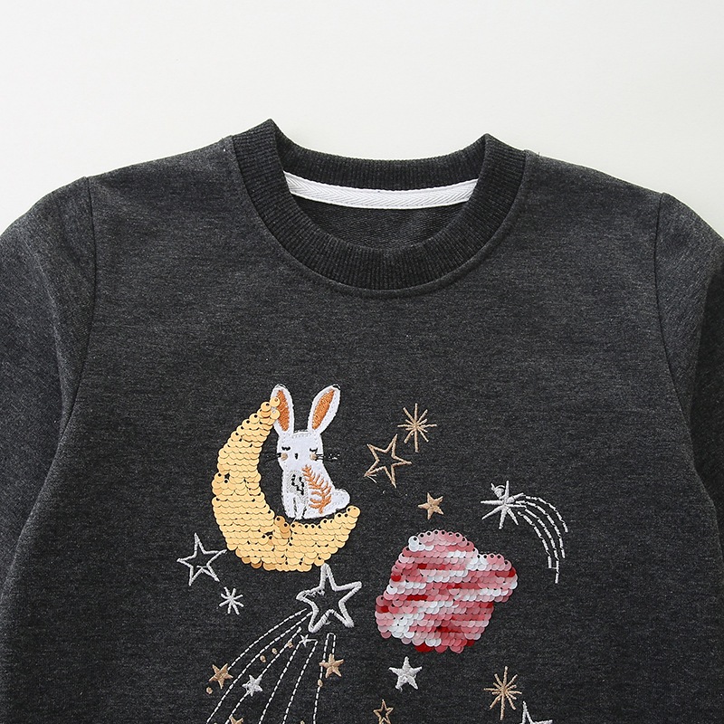 4 秋の子供用スウェットシャツかわいいウサギのスパンコール長袖子供用スウェットシャツニットラウンドネック女の子トップス