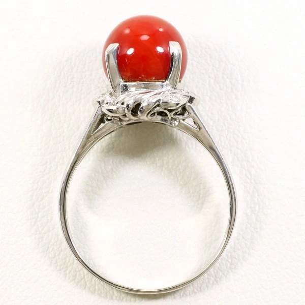 PT900 プラチナ リング 指輪 18号 サンゴ ダイヤ 0.03 ジュエリー 中古