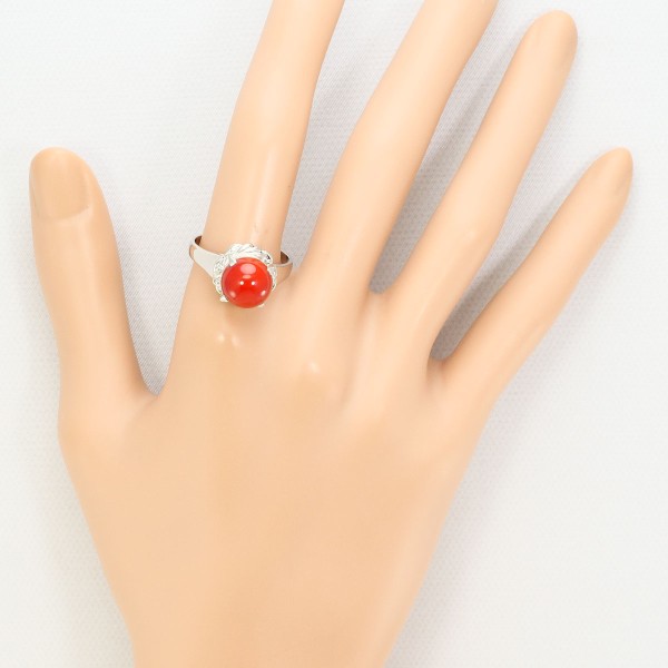 PT900 プラチナ リング 指輪 18号 サンゴ ダイヤ 0.03 ジュエリー 中古