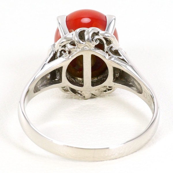 PT900 プラチナ リング 指輪 18号 サンゴ ダイヤ 0.03 ジュエリー 中古