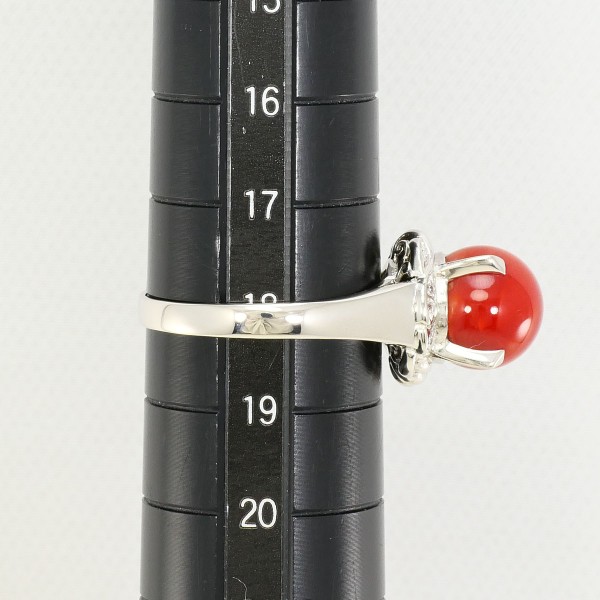 PT900 プラチナ リング 指輪 18号 サンゴ ダイヤ 0.03 ジュエリー 中古