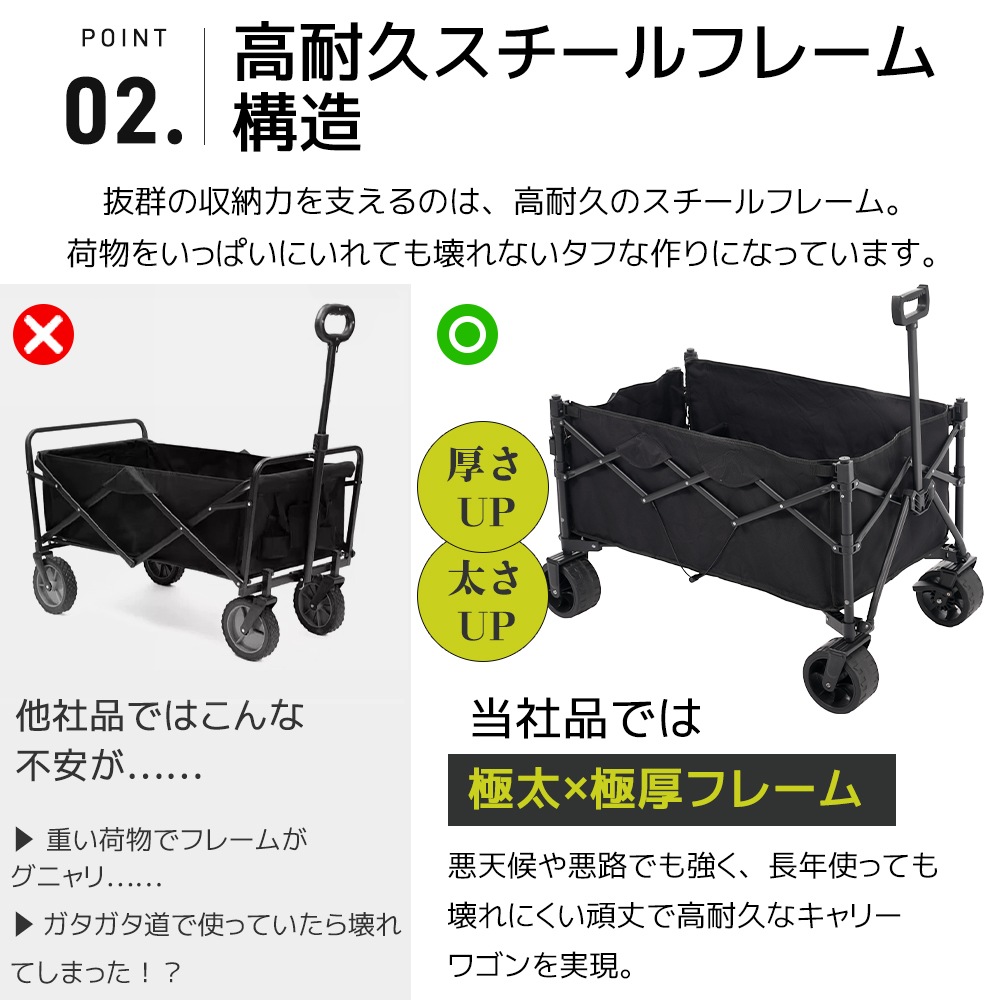 【国内出荷 - 3日配達】【ホワイト】キャリーワゴン アウトドアワゴン 後ろ開け 折りたたみ コンパクト