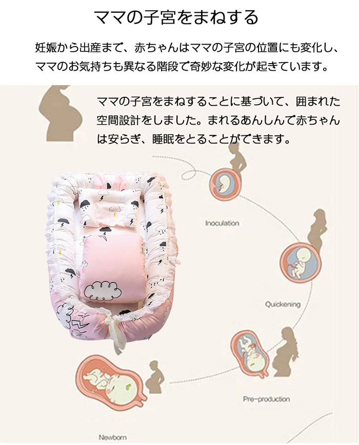 ベビー ベッドインベッド 新生児/赤ちゃん ベビーインベッド ベビーガード ベビーベッド 添い寝ベッド 寝返り防止 コットン 昼寝布団 オムツ換え 新生児ベッド 枕付き/布団付き 転落防止 洗濯可能