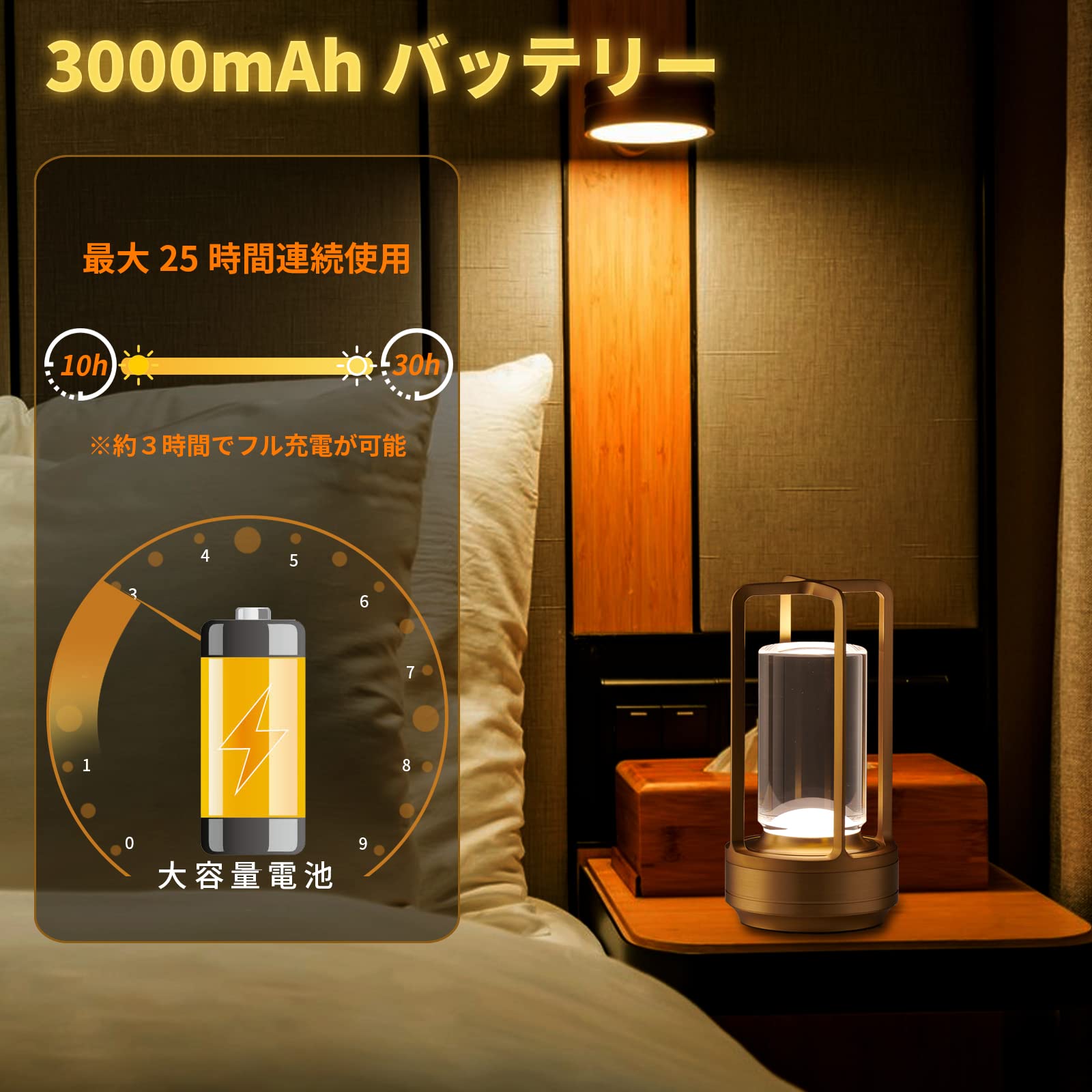 間接照明 おしゃれ 置き型 スタンド Yokatta テーブルランプ コードレス 3000mAh 卓上ライト タッチ制御 3色モード 無段階調光 インテリア オシャレ ライト ナイトライト デスクライ
