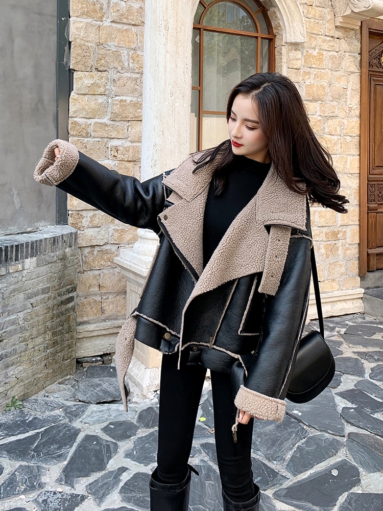 レディース フェイクレザーアウター ボア ジャケット カジュアル 襟 オーバーサイズ アウター ボア もこもこ 防寒 大人可愛い ママコーデ ママファッション 韓国 オルチャンファッション 人気 トレ レディース フェイクレザーアウター ボア ジャケット カジュアル 襟 オーバーサイズ アウター ボア もこもこ 防寒 大人可愛い ママコーデ ママファッション 韓国 オルチャンファッション 人気 トレ