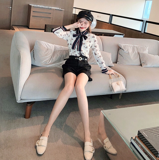 【送料無料】レディース シフォン リボンタイ シャツ ブラウス プリンセススタイル 柄シャツ 【送料無料】レディース シフォン リボンタイ シャツ ブラウス プリンセススタイル 柄シャツ