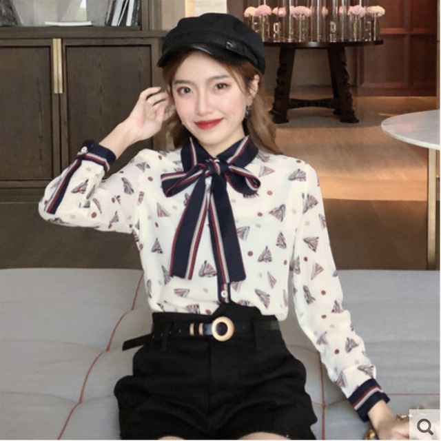 【送料無料】レディース シフォン リボンタイ シャツ ブラウス プリンセススタイル 柄シャツ 【送料無料】レディース シフォン リボンタイ シャツ ブラウス プリンセススタイル 柄シャツ