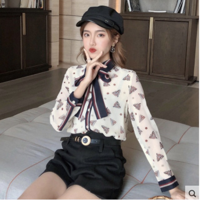 【送料無料】レディース シフォン リボンタイ シャツ ブラウス プリンセススタイル 柄シャツ 【送料無料】レディース シフォン リボンタイ シャツ ブラウス プリンセススタイル 柄シャツ