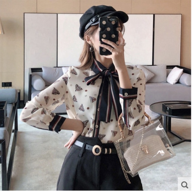 【送料無料】レディース シフォン リボンタイ シャツ ブラウス プリンセススタイル 柄シャツ 【送料無料】レディース シフォン リボンタイ シャツ ブラウス プリンセススタイル 柄シャツ