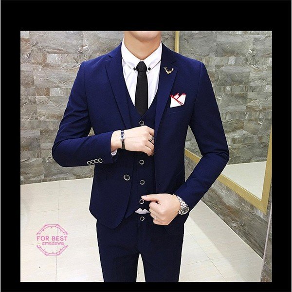 カジュアルスーツ 3ピーススーツ スーツセット メンズ スーツ 2つボタン ビジネススーツ ベスト+