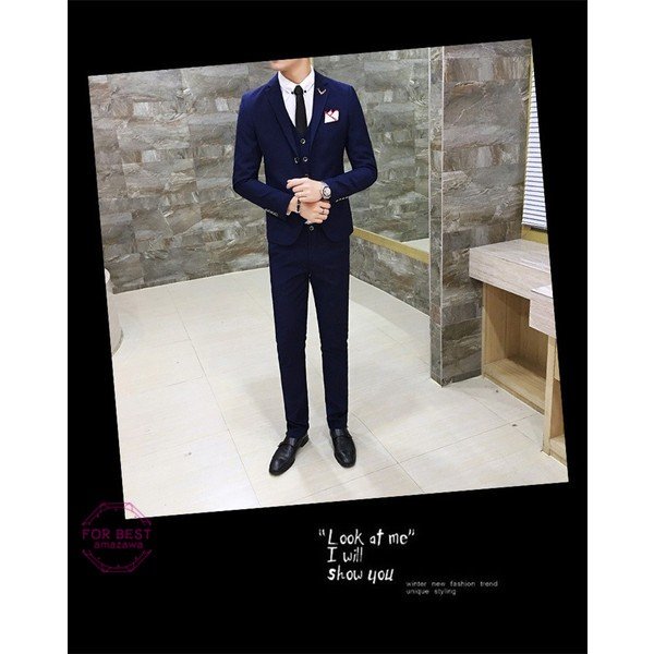 カジュアルスーツ 3ピーススーツ スーツセット メンズ スーツ 2つボタン ビジネススーツ ベスト+