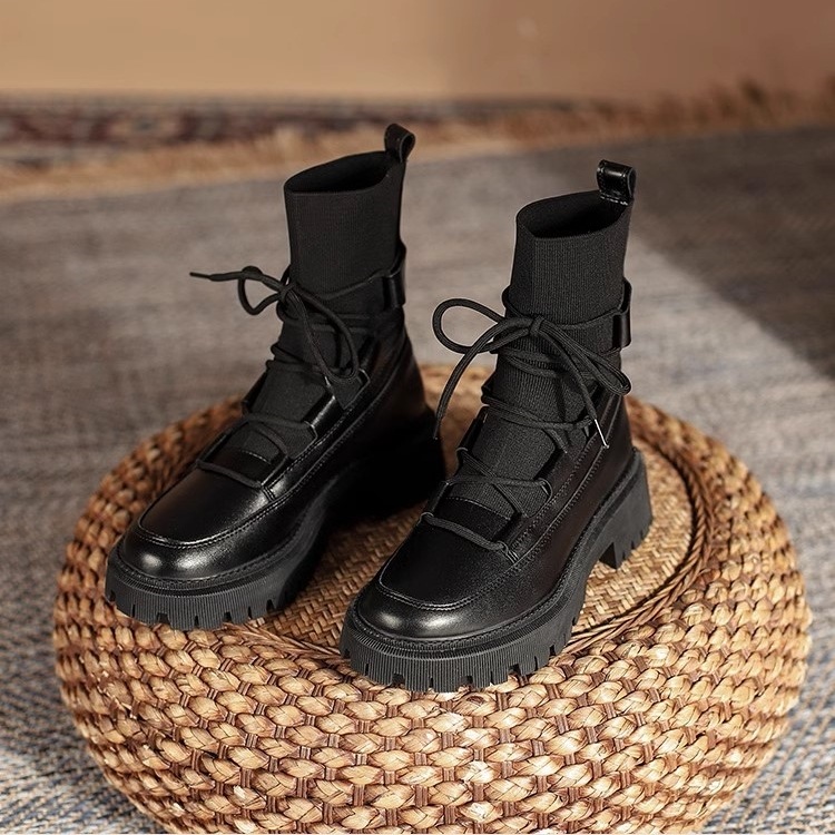 靴 シューズ レディース 2タイプ 裏起毛 あったか ブーツ ショート丈 ショートブーツ 紐 厚底 ツヤあり 皮 履きやすい 歩きやすい きれいめ オールシーズン 甘辛MIX クール モード