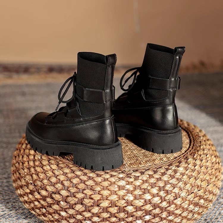 靴 シューズ レディース 2タイプ 裏起毛 あったか ブーツ ショート丈 ショートブーツ 紐 厚底 ツヤあり 皮 履きやすい 歩きやすい きれいめ オールシーズン 甘辛MIX クール モード