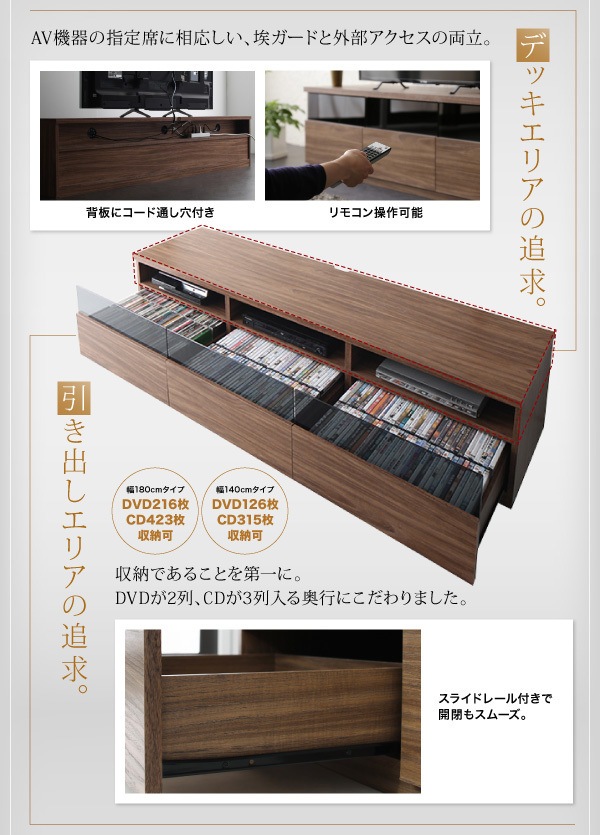 キャビネットが選べるテレビボードシリーズ [add9]アドナイン 3点セット（テレビボードW140＋キャビネットx2） 木扉 ウォルナットブラウン