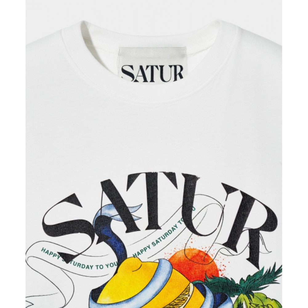 SATUR リボンシトロングラフィックショートスリーブ T シャツセッターデイホワイト