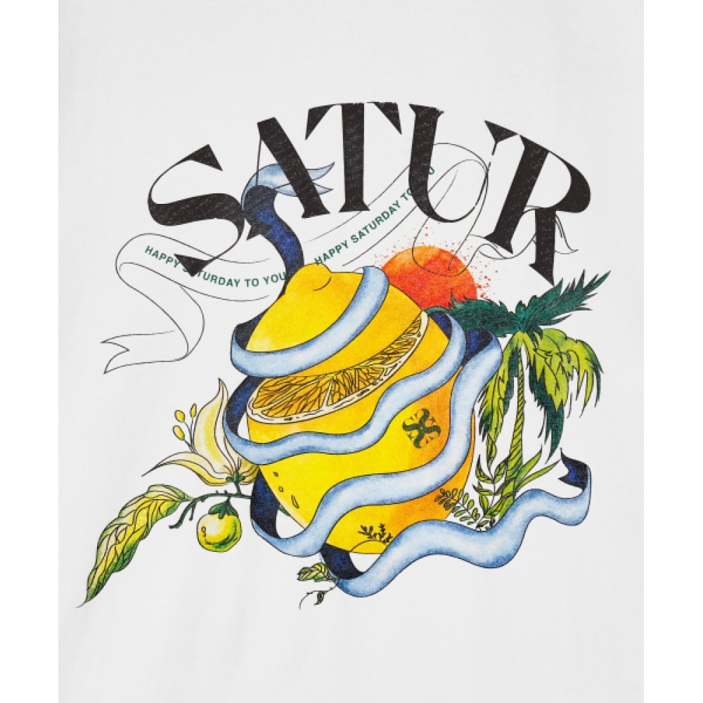 SATUR リボンシトロングラフィックショートスリーブ T シャツセッターデイホワイト