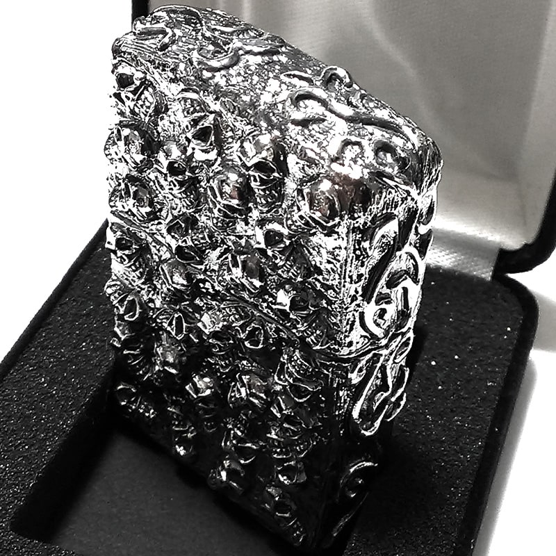 ジッポ スカルジャケット 超重厚 メタルジャケット ZIPPO ライター 5面デザイン スカル メンズ アクセサリー 銀イブシ ドクロ かっこいい プレゼント ギフト 高級感 フルメタル