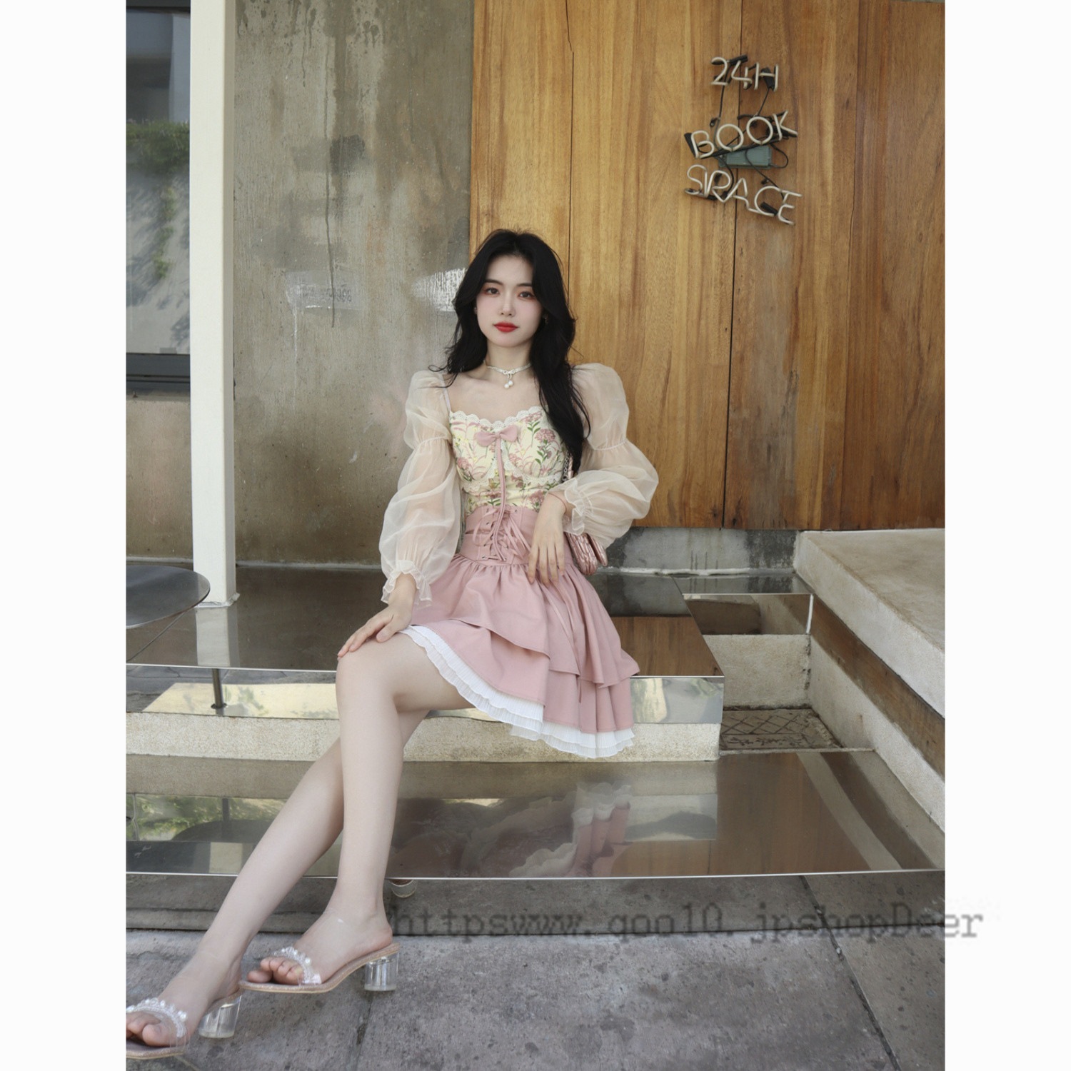 新作登场浮金襟長袖シフォンの短い上着ピンクハーネスカステラのスカートのスーツのドレス 新作登场浮金襟長袖シフォンの短い上着ピンクハーネスカステラのスカートのスーツのドレス