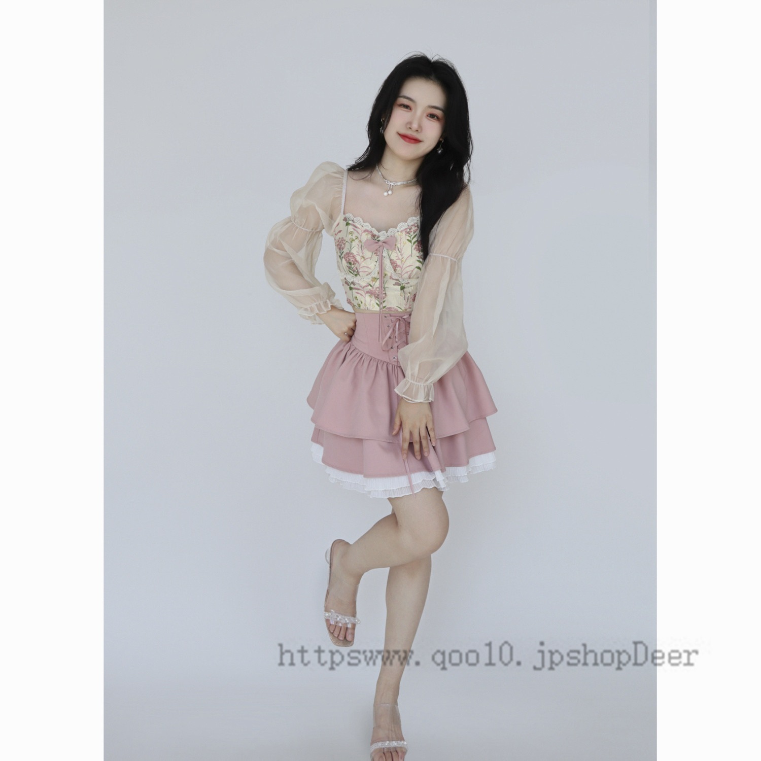 新作登场浮金襟長袖シフォンの短い上着ピンクハーネスカステラのスカートのスーツのドレス 新作登场浮金襟長袖シフォンの短い上着ピンクハーネスカステラのスカートのスーツのドレス