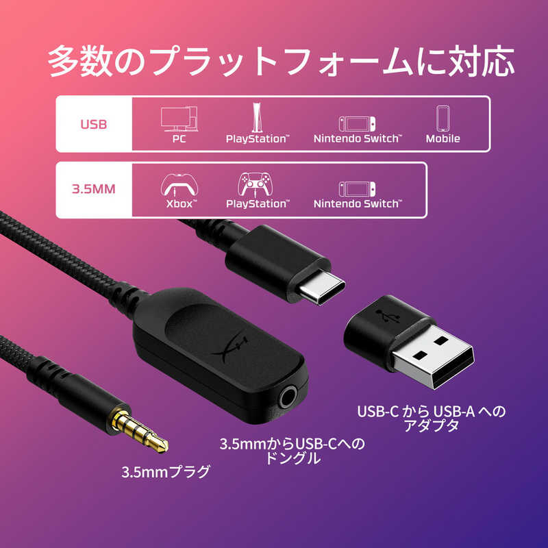 HYPERX　ゲーミングヘッドセット Cloud III ブラック ［φ3.5mmミニプラグ＋USB-C＋USB-A /両耳 /ヘッドバンドタイプ］　727A8AA