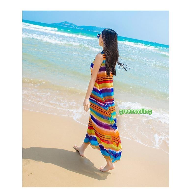 ボーダー柄 大きサイズ 虹色 ロングワンピ 肩出し 小さいサイズ タンクトップ マキシワンピース ビーチウエア リゾートワンピ ノースリーブ ハワイアン ボーダー柄 大きサイズ 虹色 ロングワンピ 肩出し 小さいサイズ タンクトップ マキシワンピース ビーチウエア リゾートワンピ ノースリーブ ハワイアン