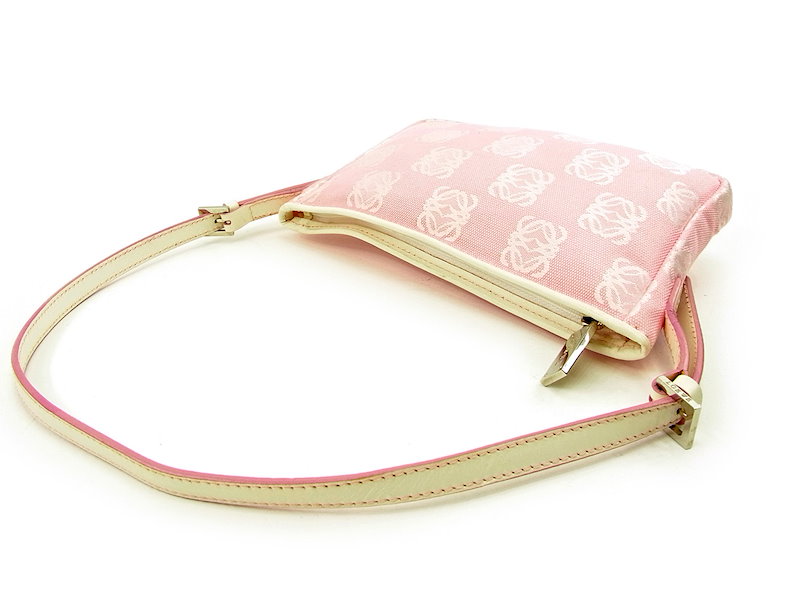 ロエベ LOEWE ハンドバッグ ポーチ レディース アナグラム ホワイト×ピンク キャンバス×レザー 美品 セール 【中古】 T3801 . ロエベ LOEWE ハンドバッグ ポーチ レディース アナグラム ホワイト×ピンク キャンバス×レザー 美品 セール 【中古】 T3801 .