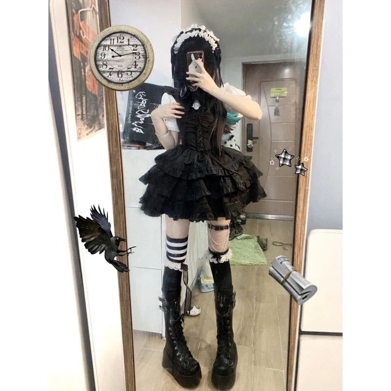 ロリータ韓国ブラウスレーススプライシングホルタードレススーツスカート女性 [コスプレ]