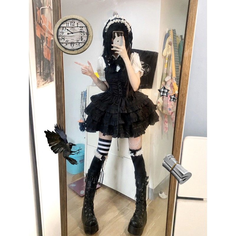 ロリータ韓国ブラウスレーススプライシングホルタードレススーツスカート女性 [コスプレ]