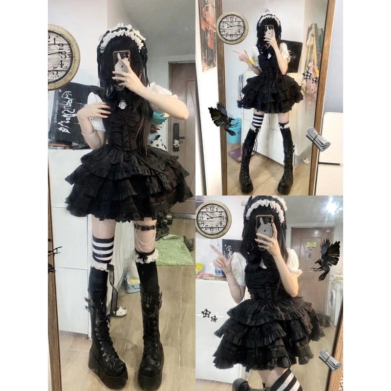 ロリータ韓国ブラウスレーススプライシングホルタードレススーツスカート女性 [コスプレ]