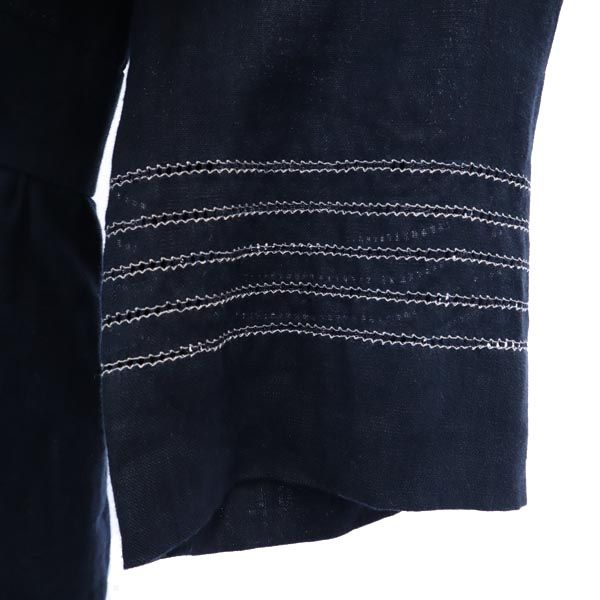 未使用 イタリア製 リネン 7分袖 Vネック ワンピース 42 紺 レディース 未使用 イタリア製 リネン 7分袖 Vネック ワンピース 42 紺 レディース