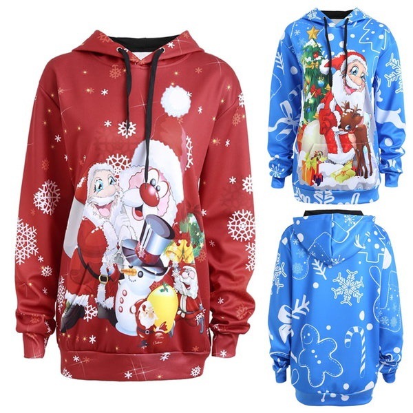 プラスサイズのクリスマスサンタクロースプリントパーカーの女性の長袖ルーズプルオーバースウェットシャツ プラスサイズのクリスマスサンタクロースプリントパーカーの女性の長袖ルーズプルオーバースウェットシャツ