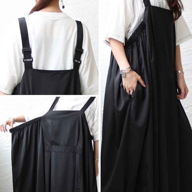 【即納】大きいサイズレディース ワンピース コクーンシルエットエプロンワンピース ワンピ ロングワンピース エプロンワンピース ロング ジャンパースカート コクーン　ギャザー バルーン タック ゴム