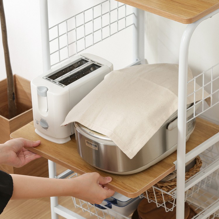 スリム レンジ台 幅51.5cm レンジワゴン キッチン ラック スライド棚 バスケット棚2段 収納