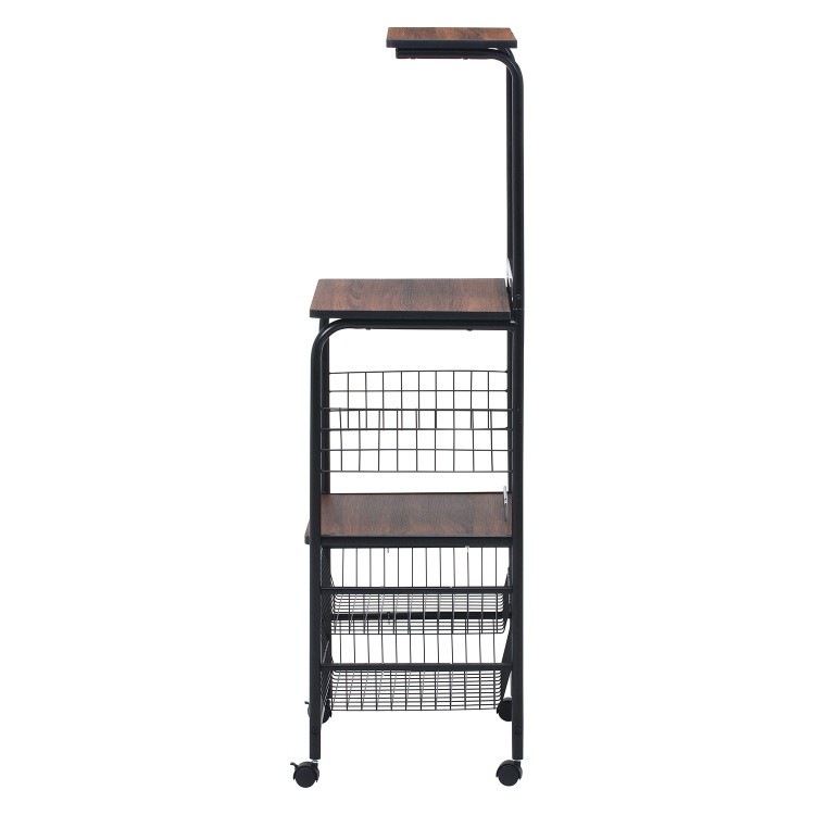 スリム レンジ台 幅51.5cm レンジワゴン キッチン ラック スライド棚 バスケット棚2段 収納