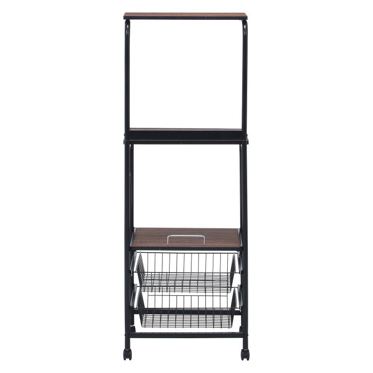 スリム レンジ台 幅51.5cm レンジワゴン キッチン ラック スライド棚 バスケット棚2段 収納