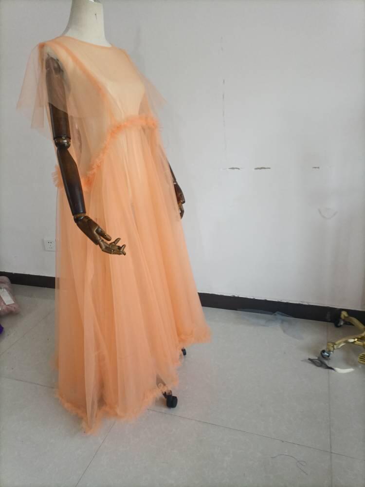 妊婦ドレス マタニティ 写真撮影 シースルー オレンジワンピース ソフトチュール オーダーメイド 妊婦ドレス マタニティ 写真撮影 シースルー オレンジワンピース ソフトチュール オーダーメイド