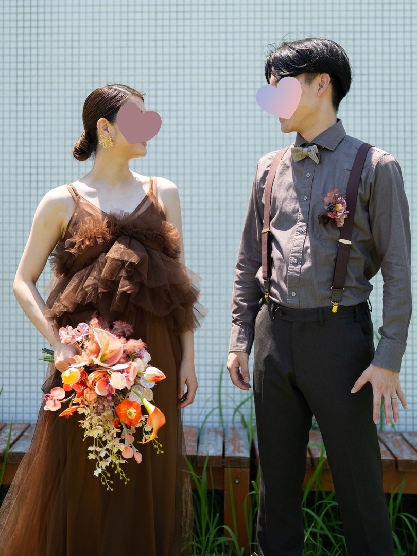 実例写真!2ways キャミソール ブラウン パーティードレス 胸元フリル 前撮り ワンピース 可愛い 実例写真!2ways キャミソール ブラウン パーティードレス 胸元フリル 前撮り ワンピース 可愛い