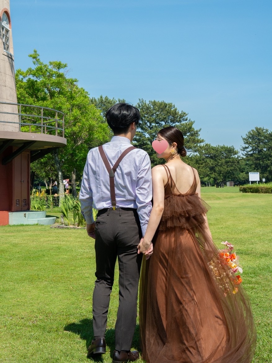 実例写真!2ways キャミソール ブラウン パーティードレス 胸元フリル 前撮り ワンピース 可愛い 実例写真!2ways キャミソール ブラウン パーティードレス 胸元フリル 前撮り ワンピース 可愛い