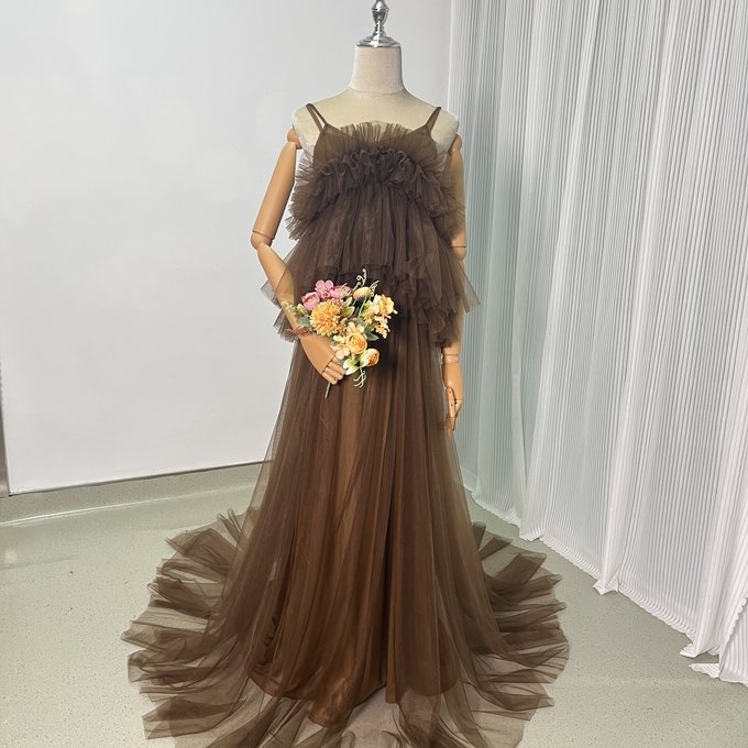 実例写真!2ways キャミソール ブラウン パーティードレス 胸元フリル 前撮り ワンピース 可愛い 実例写真!2ways キャミソール ブラウン パーティードレス 胸元フリル 前撮り ワンピース 可愛い