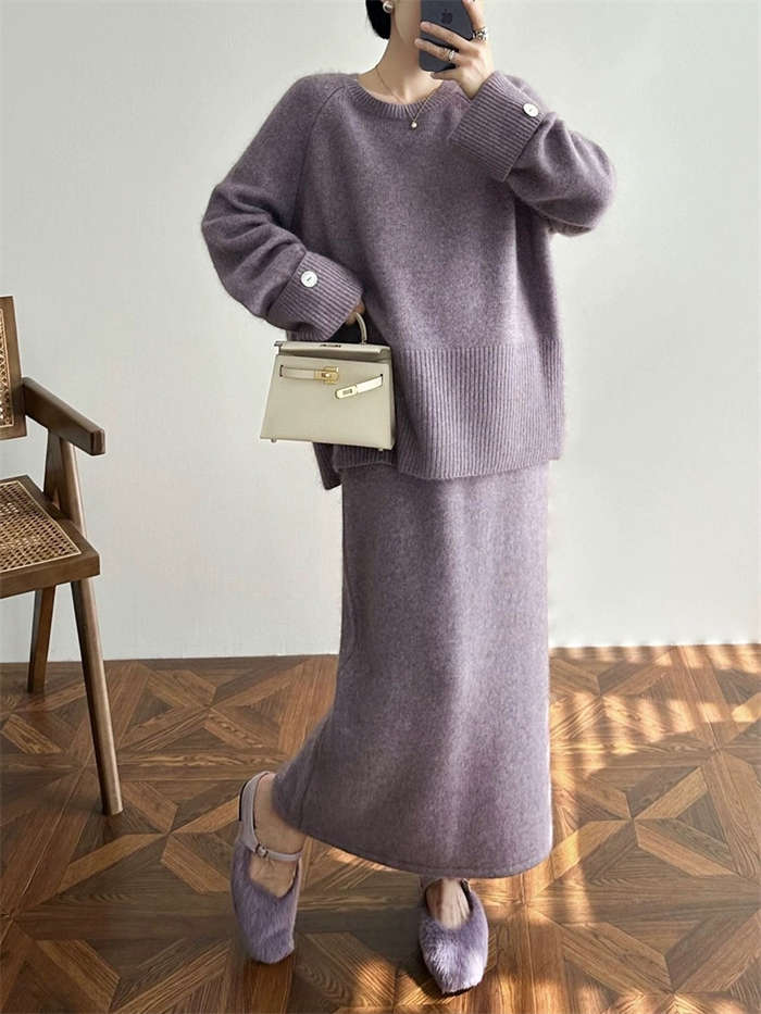 2点で11o円OFF!【本日限定】ニットセットアップ スカートスーツ レディース 秋 冬 2点セット セーター スカート クルーネック ママスーツ 無地 長袖 リブニット ロング丈 ウール混 トレンド 2点で11o円OFF!【本日限定】ニットセットアップ スカートスーツ レディース 秋 冬 2点セット セーター スカート クルーネック ママスーツ 無地 長袖 リブニット ロング丈 ウール混 トレンド